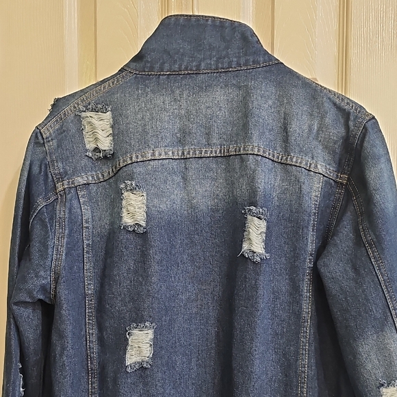 New Only Jeans Women's Long Ripped Button Up Denim Dark Blue Jacket XL - Picture 8 of 12